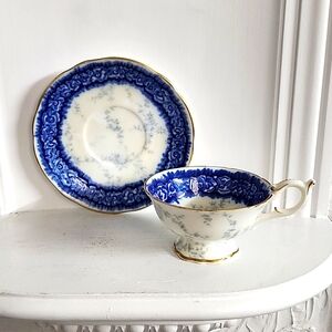 Vintage COALPORT "Dalemere" Blue Floral Gilded Teacup and Saucer 1930s England